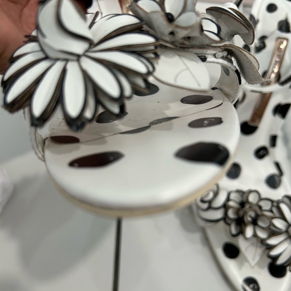 Sophia Webster Black and White Heels with Floral Accents
